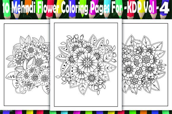 10 Mehndi Flower Coloring Pages for -KDP