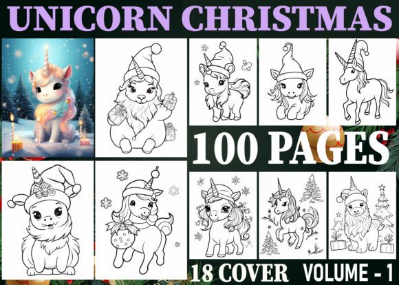 100 Unicorn Christmas Coloring Pages