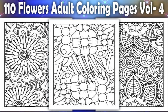 110 Flowers Adult Coloring Pages Vol-4