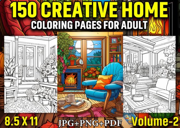 150 Creative Home Coloring Pages KDP
