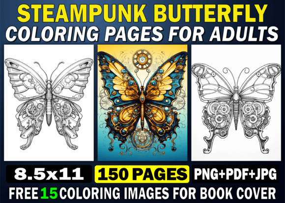 150 Steampunk Butterfly Coloring Pages