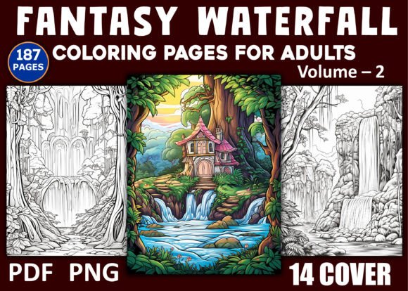 187 Fantasy Waterfall Coloring Pages Kdp