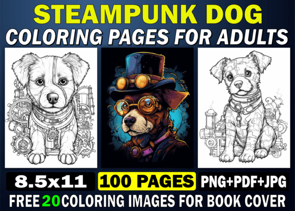 Steampunk Dog Coloring Pages for Adults