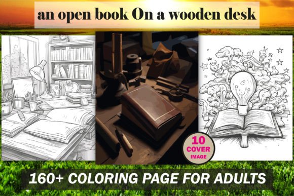 Wooden Desk an Open Book Coloring Book